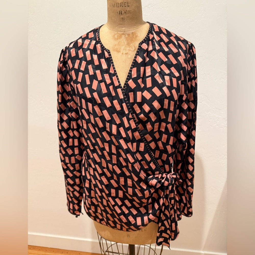 Vintage Black and Pink Silk Wrap Top
